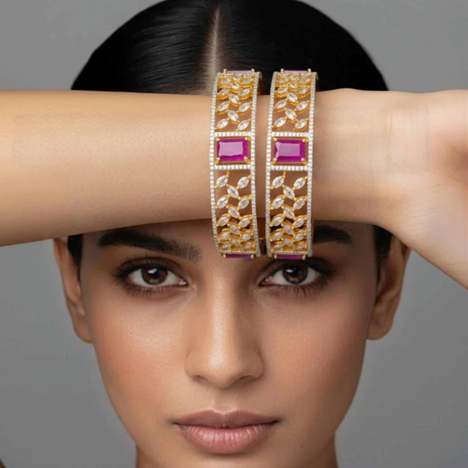 Royal Ruby Floral Bangles - Image 3