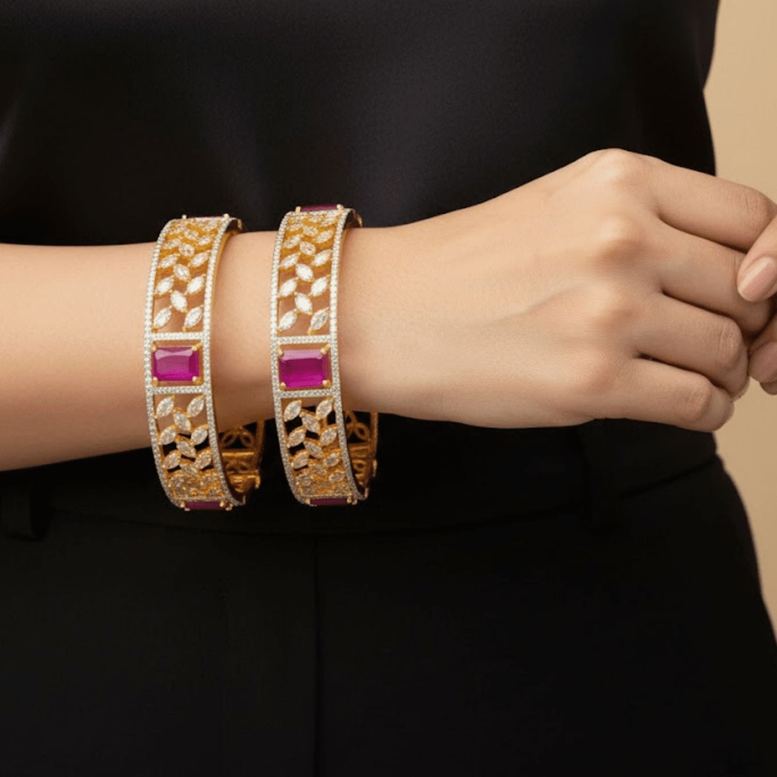 Royal Ruby Floral Bangles - Image 2
