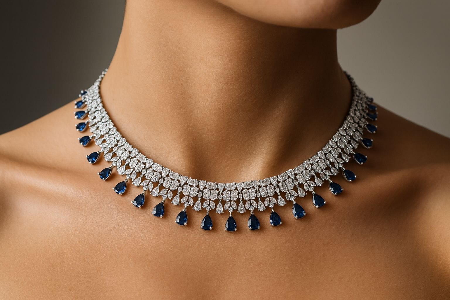 Royal Sapphire & Diamond Drop Necklace - Image 2