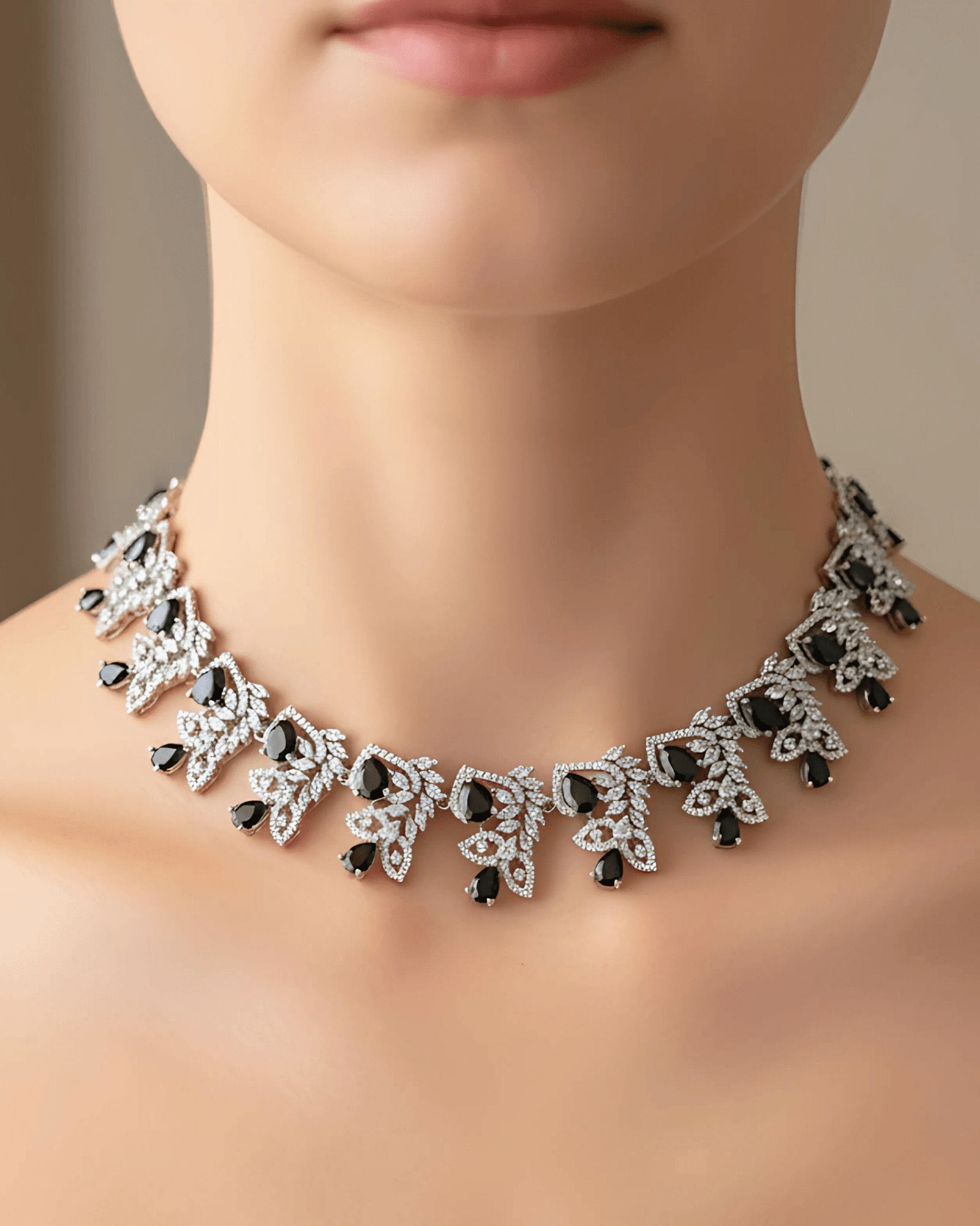 Black Sapphire Diamond Leaf Necklace - Image 3