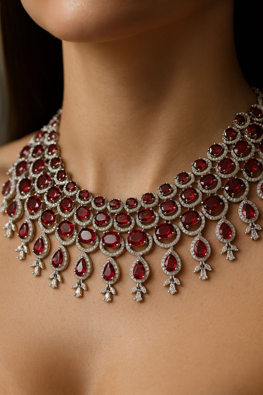 Crimson Blossom Chandelier Necklace - Image 3