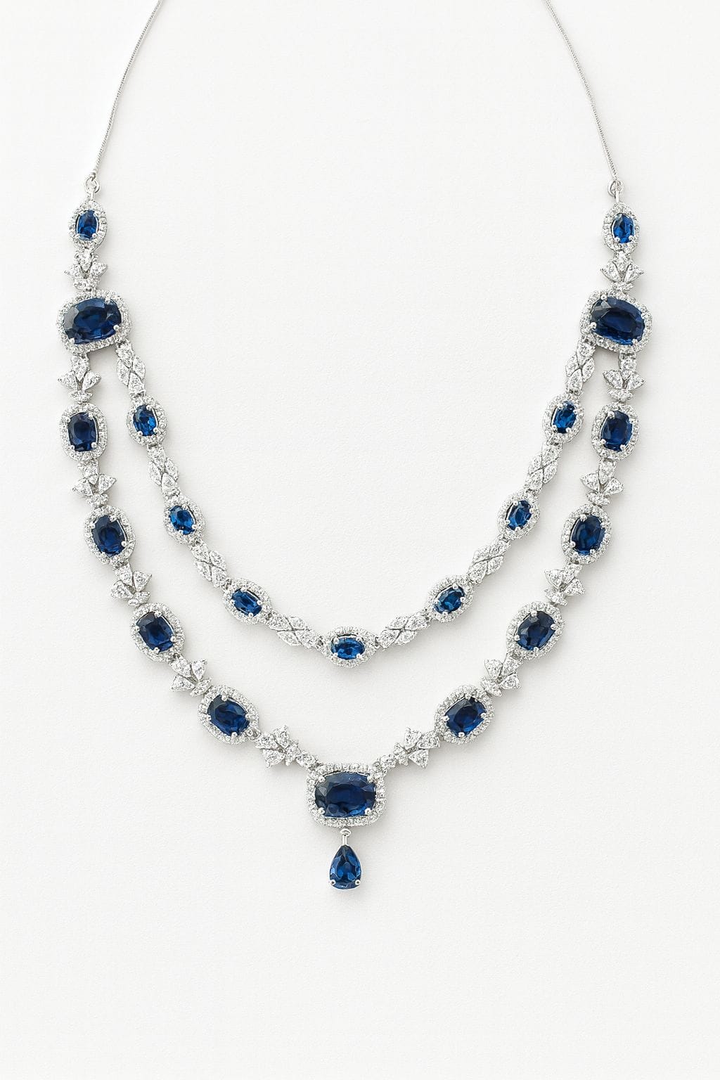 Princess Blue Sapphire Necklace – Double Layer