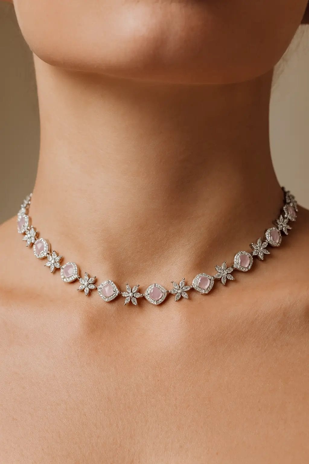 Blush Pink Necklace – Floral Cushion - Image 4