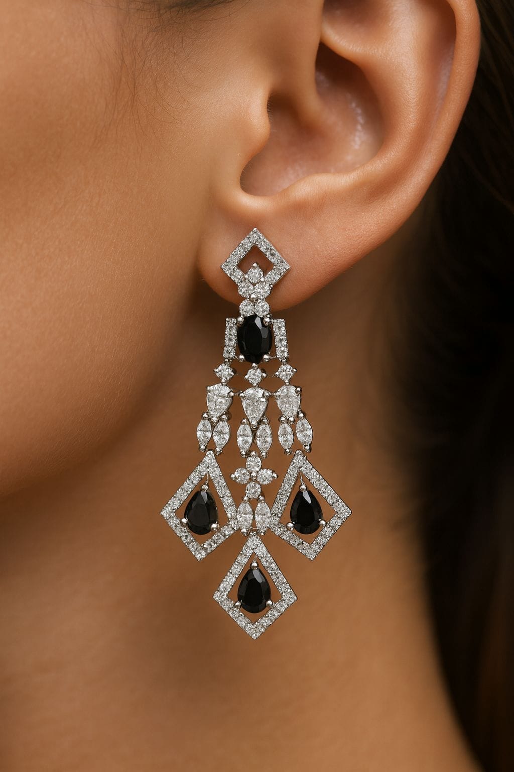 Black Onyx & American Diamond Necklace – Chandelier - Image 5