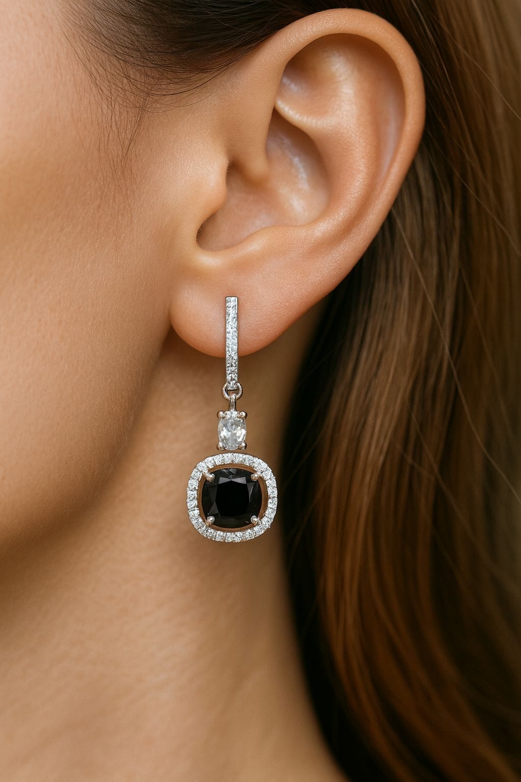 Black Onyx & American Diamond Necklace – Pendant Halo - Image 5