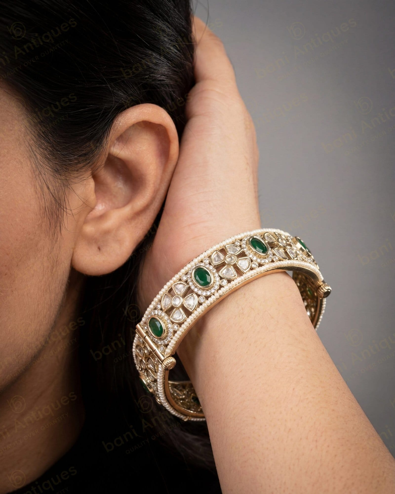 Gold-Tone Green Stone Bangles