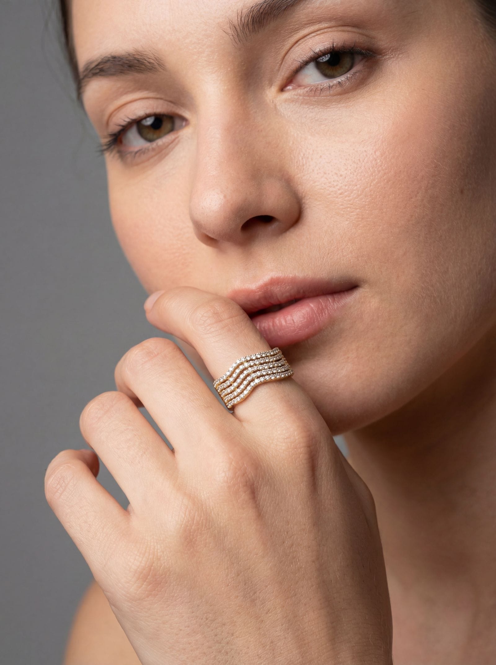 Pave Diamond Five-Row Wave Ring