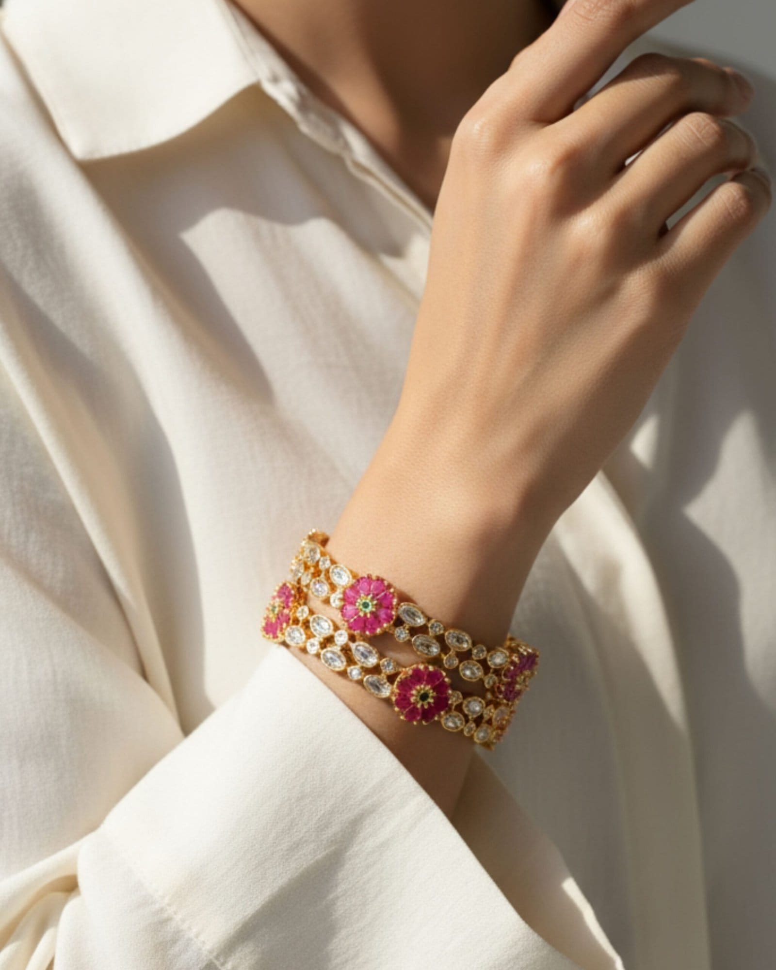 Floral Ruby Blossom Bangles - Image 3