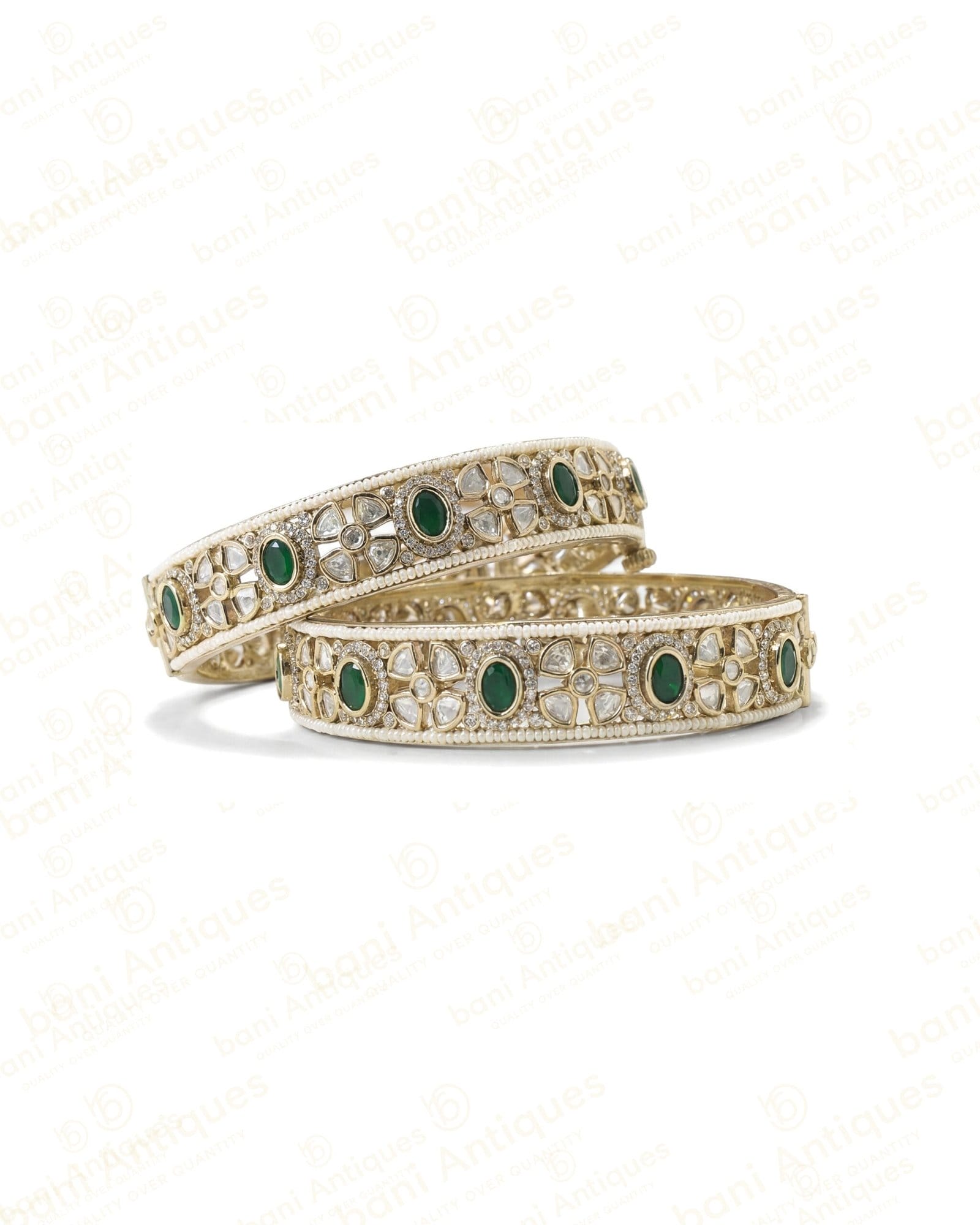 Gold-Tone Green Stone Bangles