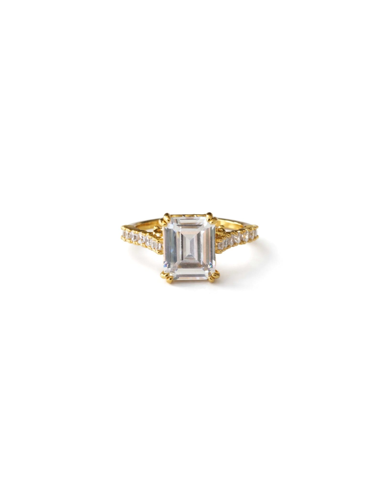 Emerald-cut center stone ring