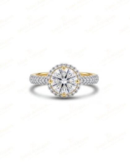 Round Diamond Pavé Two-Tone Ring