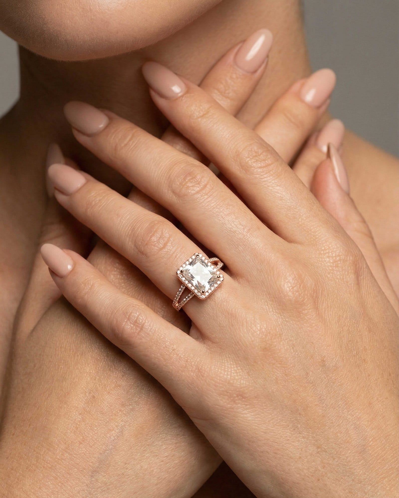 Rose gold radiant-cut ring