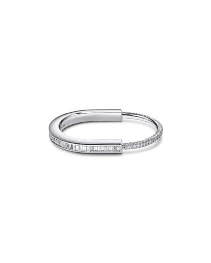 Tiffany Lock Bangle in White Gold with Baguette and Pavé Diamonds