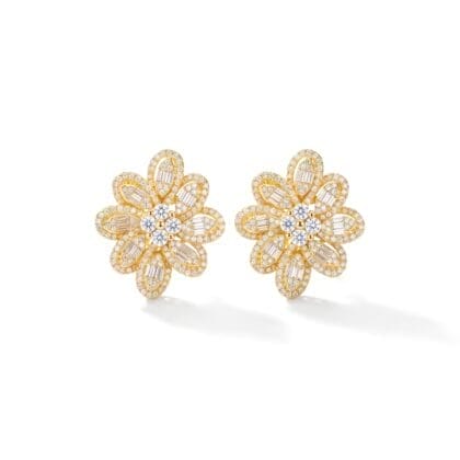 Floral Baguette Stud Earrings
