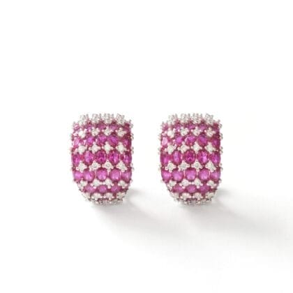 Fuchsia Pavé Crescent Huggie Earrings