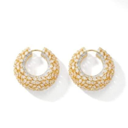 Gilded Petal Pavé Dome Hoop Earrings