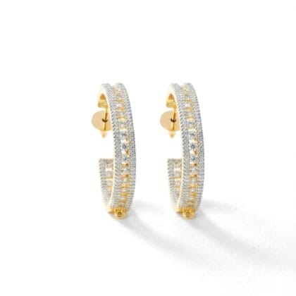 Two-Tone Pavé Huggie Hoop Earrings