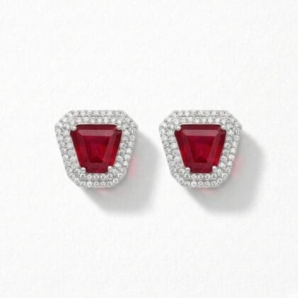 Crimson Geo-Halo Stud Earrings