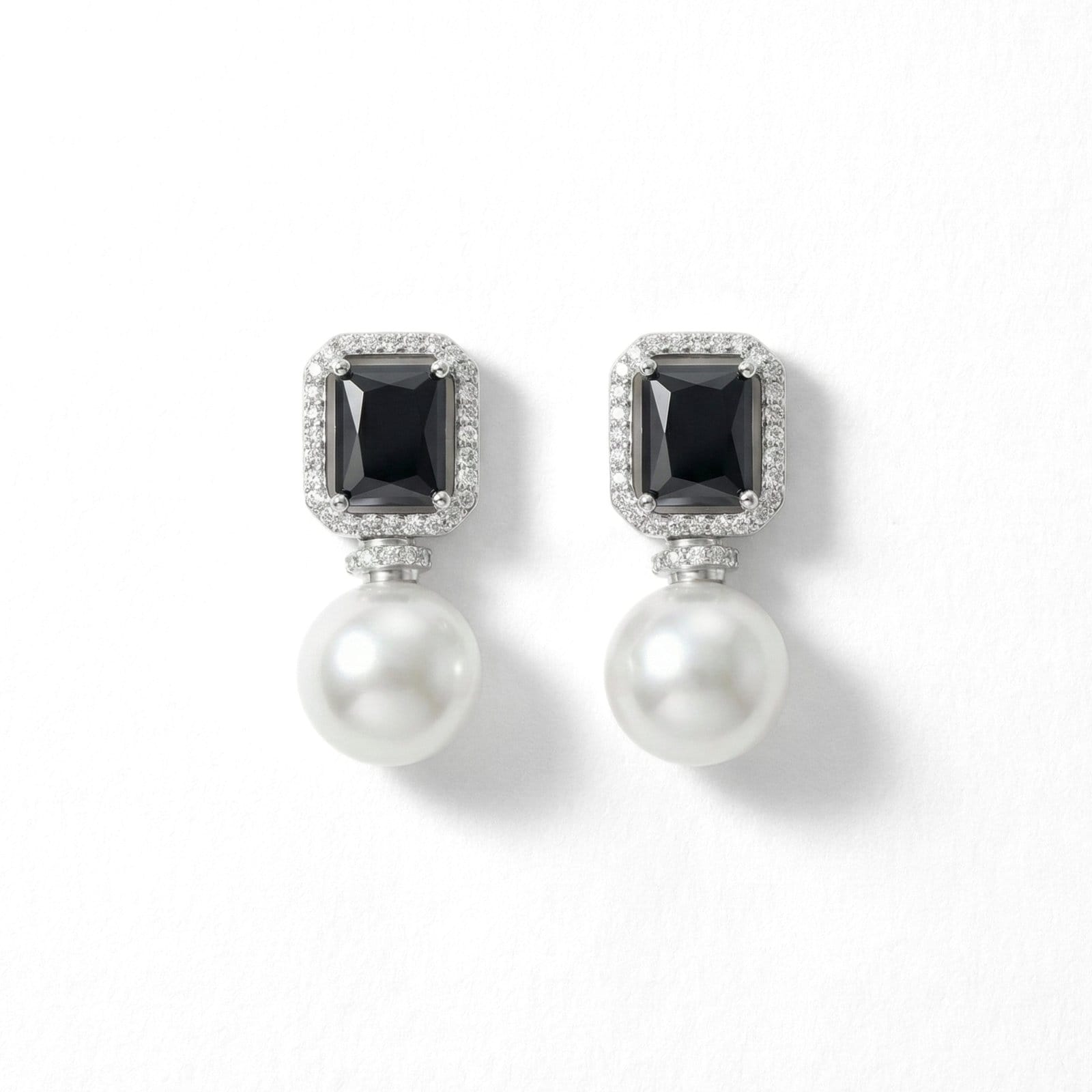 Pearl Prism Halo Drop Stud Earrings