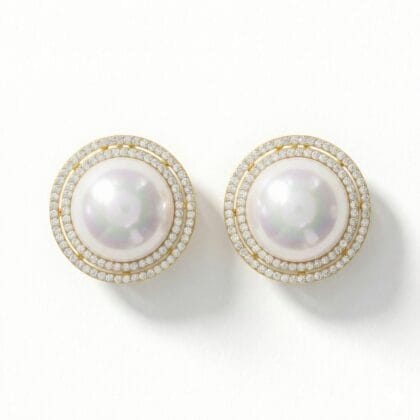 Golden Halo Pearl Stud Earrings