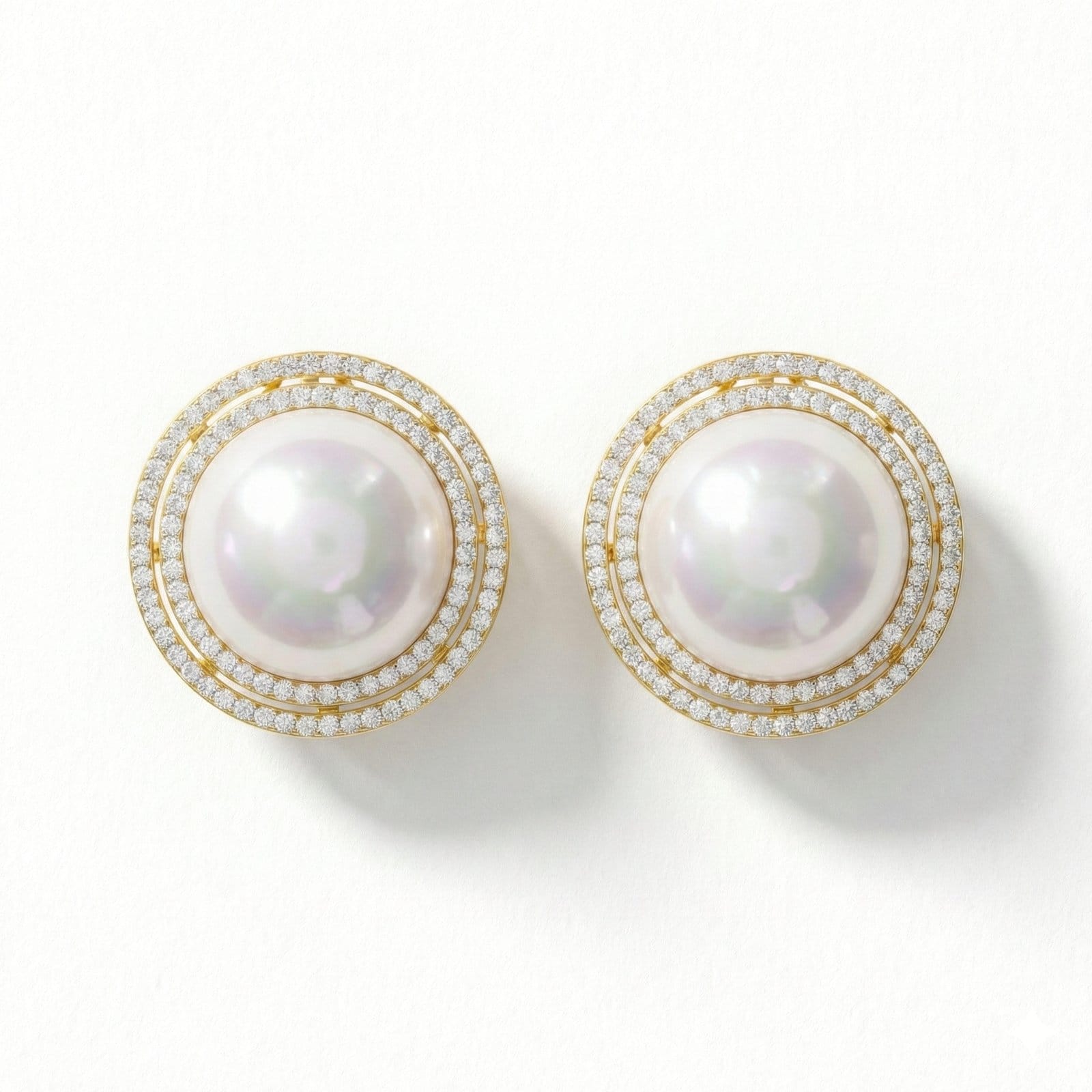 Golden Halo Pearl Stud Earrings