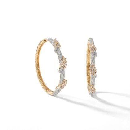 Two-Tone Floral Vine & Pave Hoop Earrings